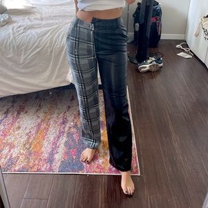 Two toned pants plaid and faux leather WORN ONCE